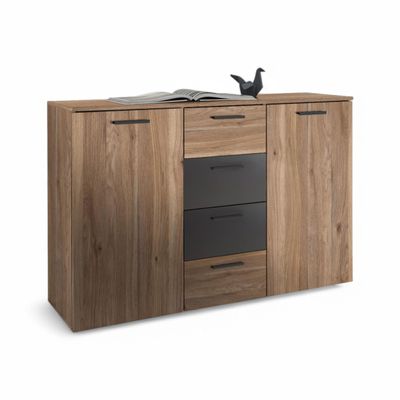 Stella Trading ASCHAU Chest of Drawers, Mauvella Oak Look/Graphite
