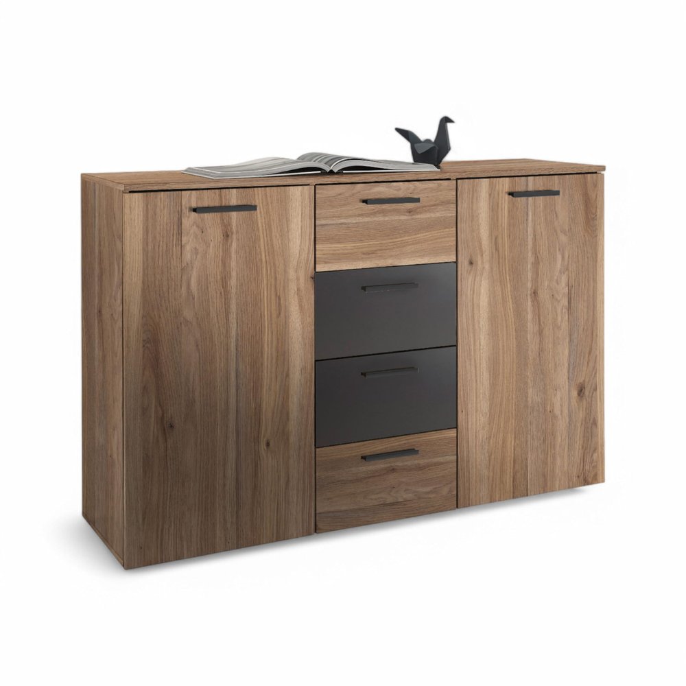 Stella Trading ASCHAU Chest of Drawers, Mauvella Oak Look/Graphite