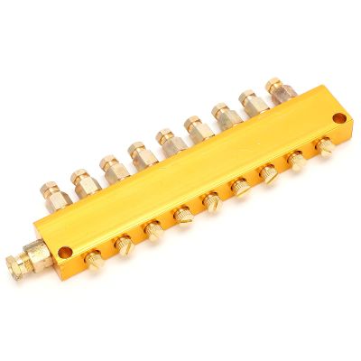 Adjustable Brass Oil Distributor for Lubrication Systems, 9 Outlets