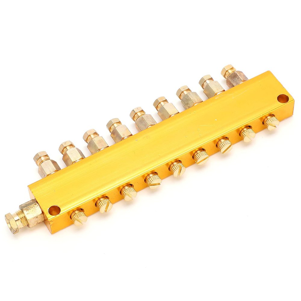 Adjustable Brass Oil Distributor for Lubrication Systems, 9 Outlets