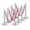 VEVOR Crowd Control Stanchions, 8-Piece Set with 4 Red Velvet Ropes, 5 ft Long, Stainless Steel with Refillable Bases, Silver view 1
