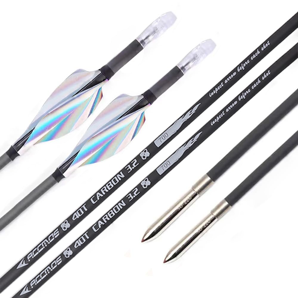 PHILOCS 12-Pack 3.2 mm ID High-Carbon Arrows, 1.75-inch Iridescent Silver Spiral Fletching, 0.003-inch Straightness, Spine 350