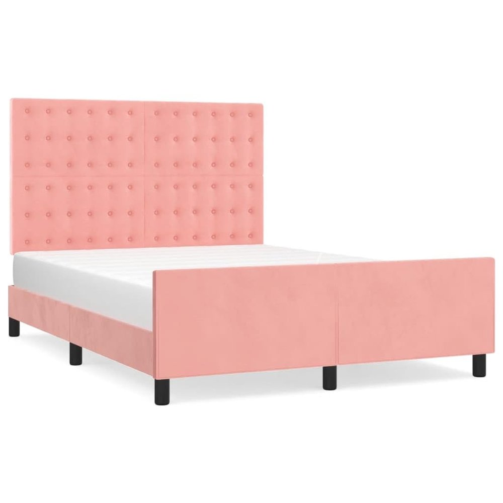 HEFZGDB Velvet Bed Frame with Headboard, Pink, 140 x 200 cm