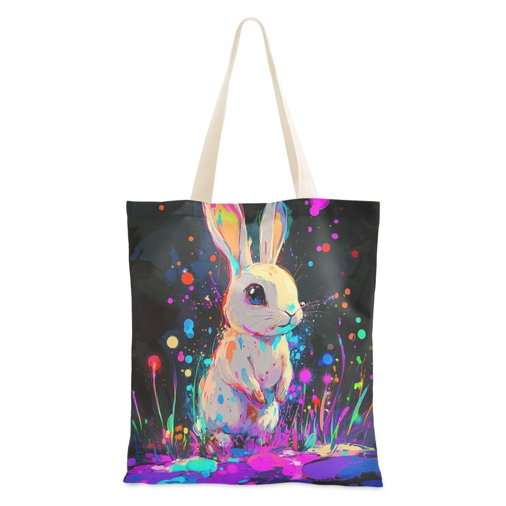 WDdZzyy Beauty Dwarf Rabbit Neon Canvas Tote Bags, Bulk, 1 Size