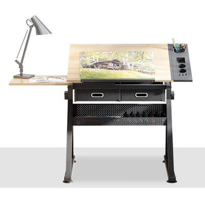 Adjustable Drafting Table with Storage, Maple Top