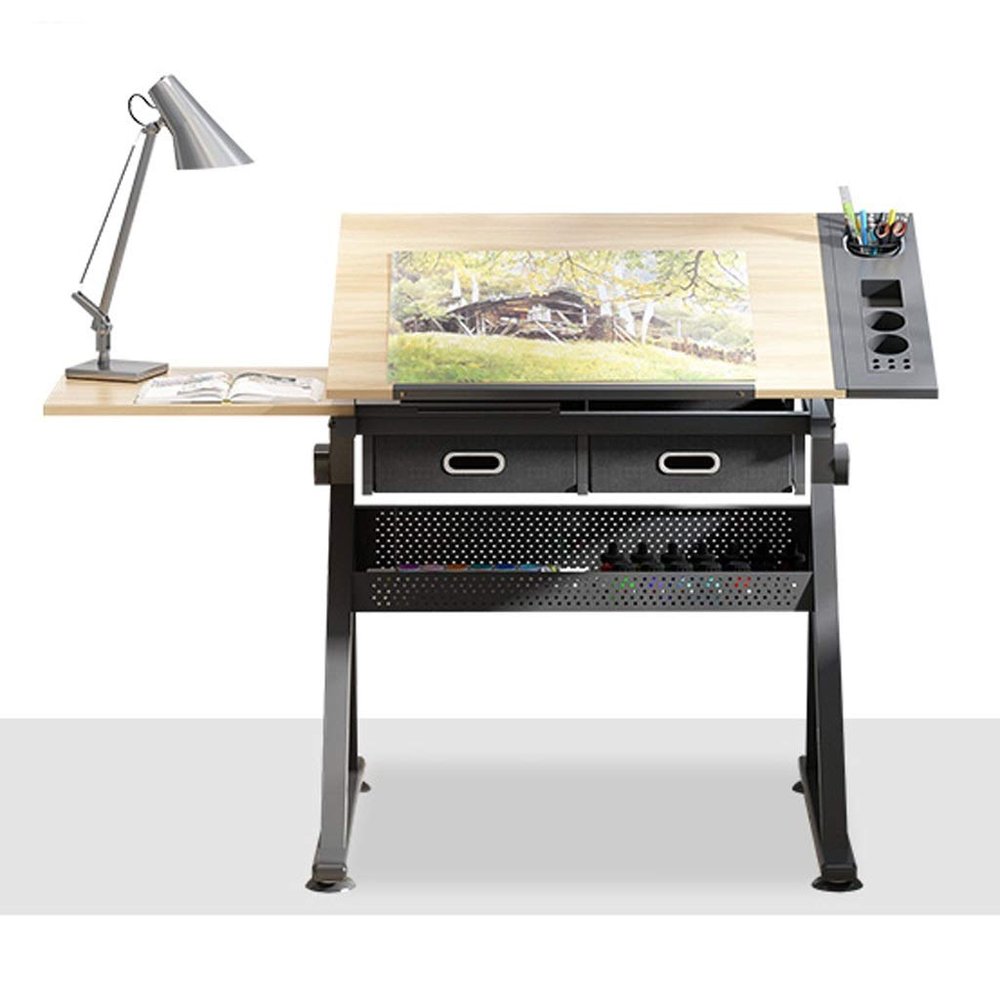 Adjustable Drafting Table with Storage, Maple Top