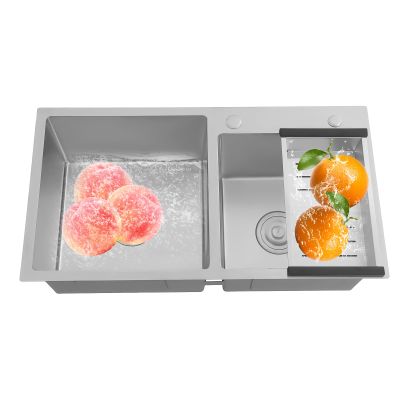 Double-Bowl Kitchen Sink with Drainboard, 201 Stainless Steel