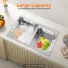 Double-Bowl Kitchen Sink with Drainboard, 201 Stainless Steel view 2