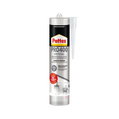 Pattex PRO 400 Crystal Mounting Adhesive with Flextec Technology, Ultra-Transparent, Weather-Resistant, Interior & Exterior*, 290 g