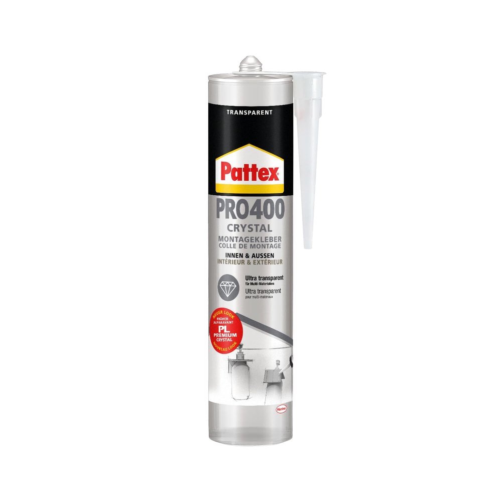 Pattex PRO 400 Crystal Mounting Adhesive with Flextec Technology, Ultra-Transparent, Weather-Resistant, Interior & Exterior*, 290 g