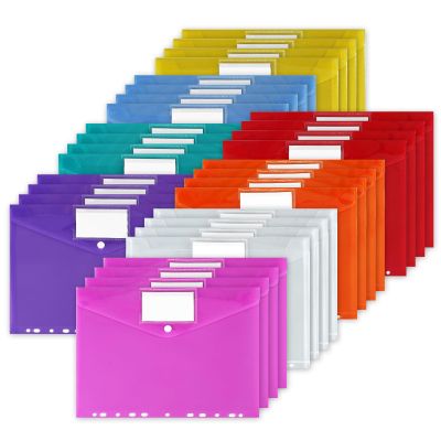 32-Piece A4 Document Pouches with 11-Hole Edge, Hook-and-Loop Closure and Label Pocket