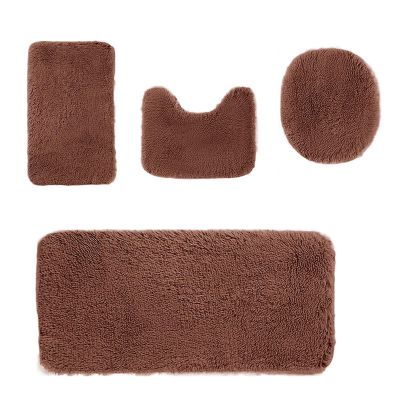 Heavyoff 4-Piece Bath Mat Set, Washable, Non-Slip, Brown