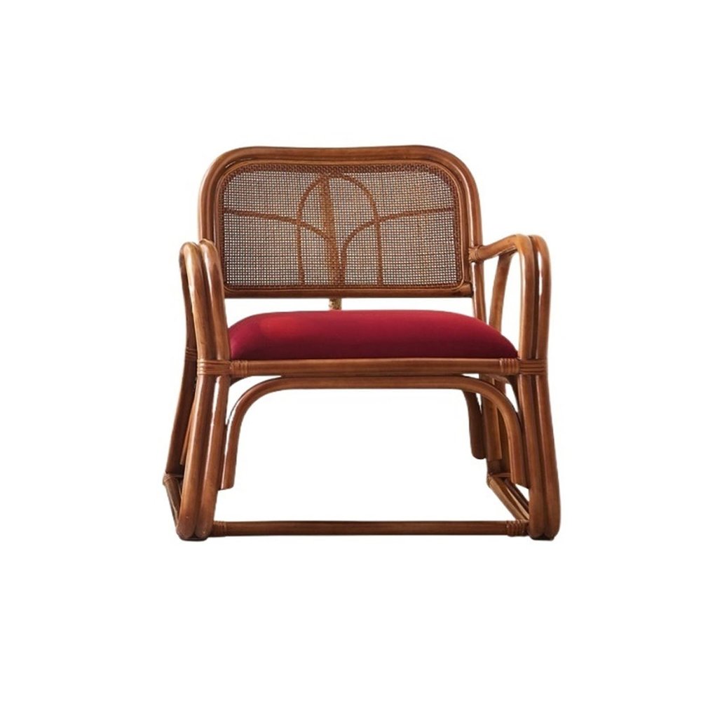 HLHLOP777 Retro Rattan Lounge Chair with Cushion and Armrests
