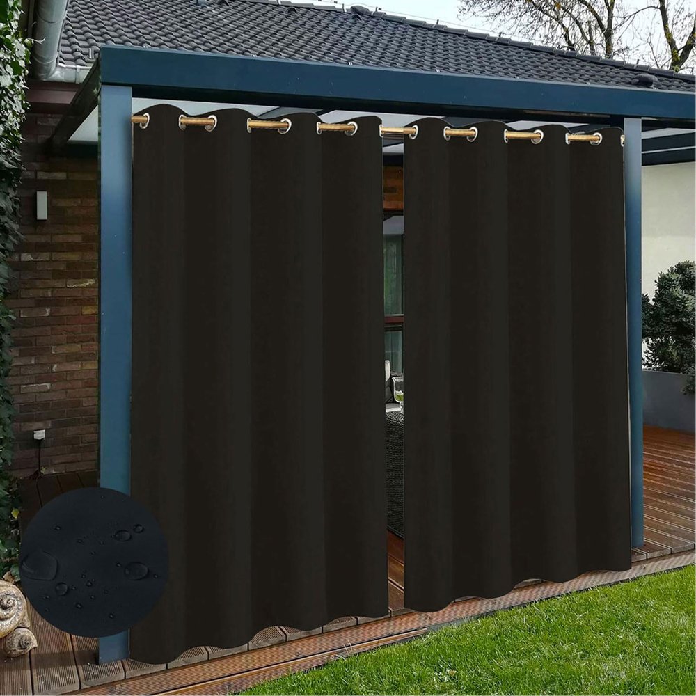 TECDOTO Waterproof Outdoor Curtain for Patio, Black, W254 x H132 cm, 1 Panel