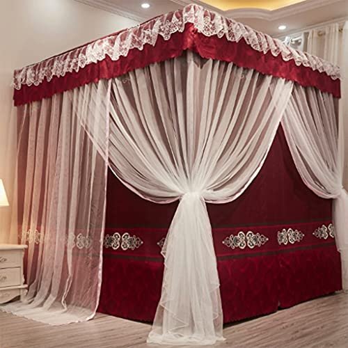 Elegant Canopy Bed Curtain with 4 Corner Posts for Adults and Girls, Princess Mosquito Net, California King (Brown and Gray)