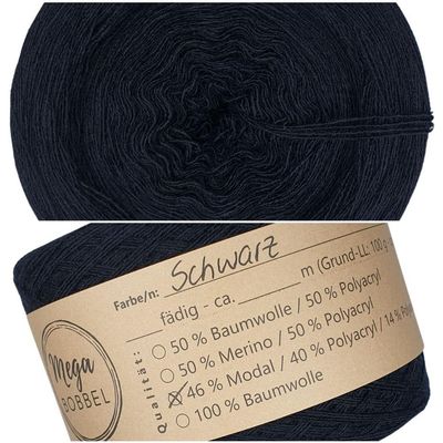 MegaBobbel MODALmix Solid Black UMD18 – Lace Yarn Cake for Crochet & Knitting, 3-Ply, 500 m