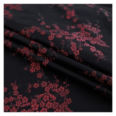 QZLNONTK Brocade Damask Fabric for Silk Satin Dresses, Cheongsam and Kimonos (Red on Black)