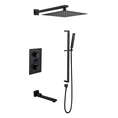 Concealed Shower Mixer Set with Square Rain Showerhead and Digital Temperature Display