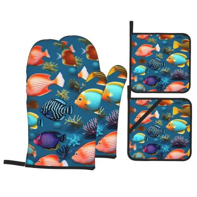Submarine Reef Fish Oven Mitts and Pot Holders, 4-Piece Set