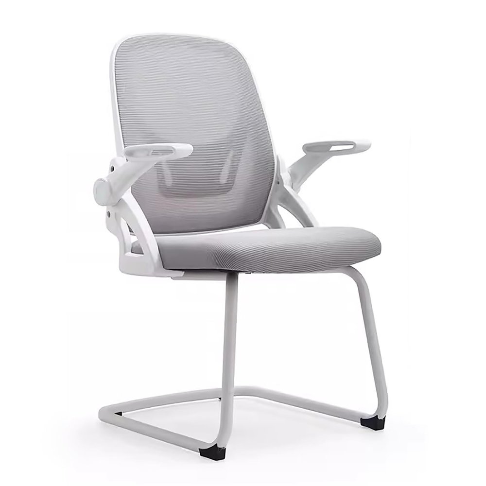 Mesh Office Guest Chair with Flip-Up Armrests, Gray, No Wheels