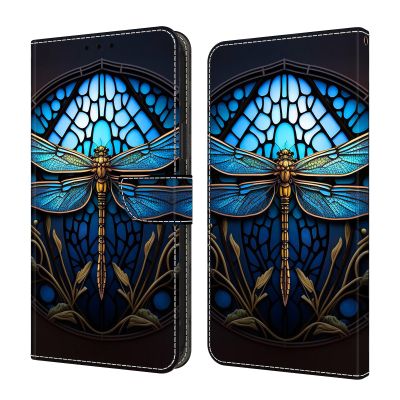 GLANDOTU Phone Case for Samsung Galaxy S24 FE, PU Leather Folio Case with Magnetic Closure, Card Slots, Foldable Stand, Blue Dragonfly