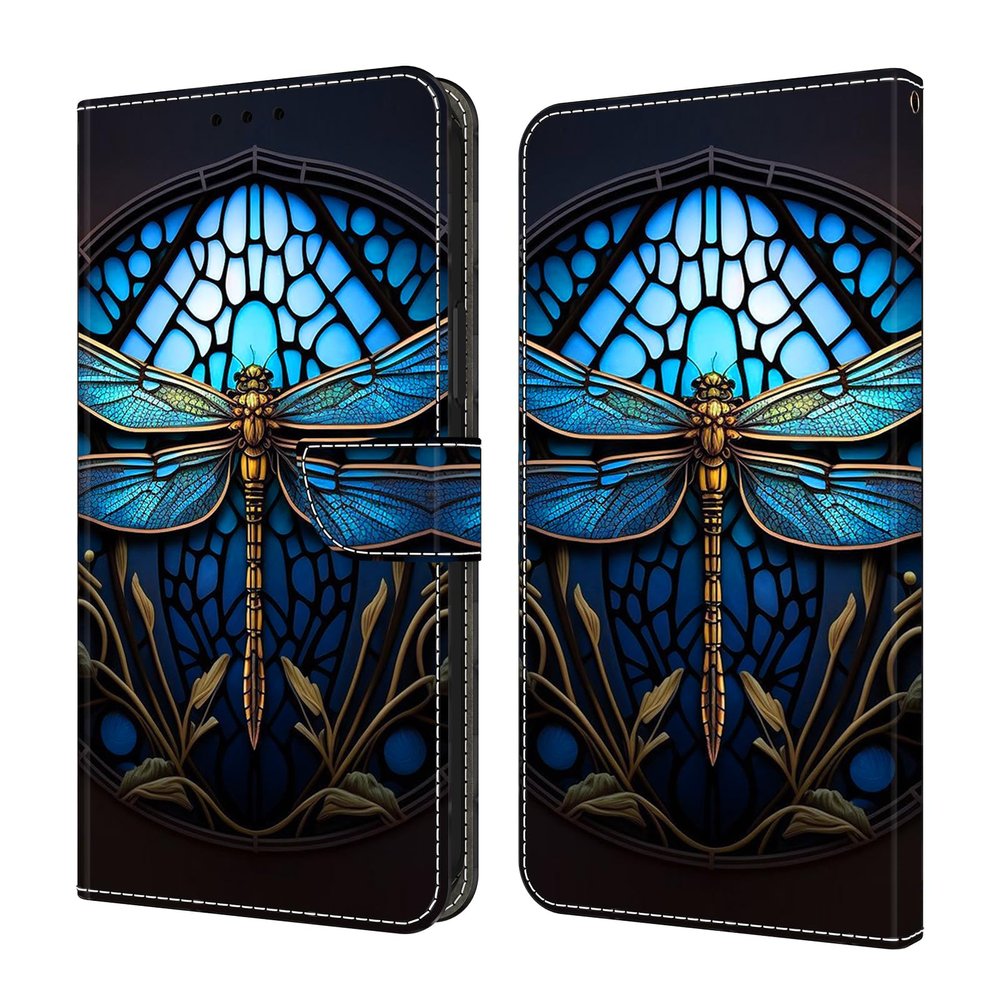 GLANDOTU Phone Case for Samsung Galaxy S24 FE, PU Leather Folio Case with Magnetic Closure, Card Slots, Foldable Stand, Blue Dragonfly