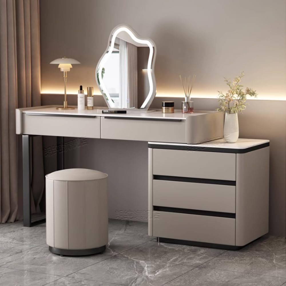 Modern Makeup Vanity Desk Set with Mirror Lights and Stool, Large 101.6 cm Vanity for Girls' Bedroom