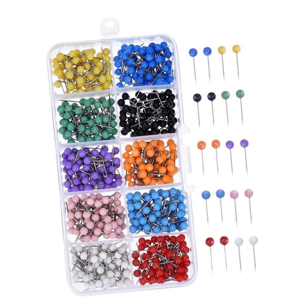 GRIRIW 600-Piece Stainless Steel Pushpins, Classic Thumbtacks for Bulletin Boards, Cork Strips and Cards, Compact and Durable, Random Style