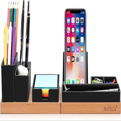 Adjustable Desk Organizer – Magnetic Wooden Tray with 6 Compartments