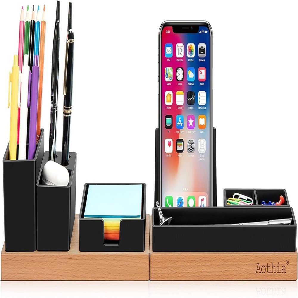 Adjustable Desk Organizer – Magnetic Wooden Tray with 6 Compartments