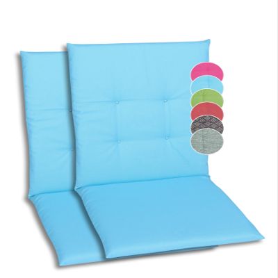 GO-DE Textil Garden Chair Cushions for Mid-Back Chairs, 2-Pack, Solid Blue