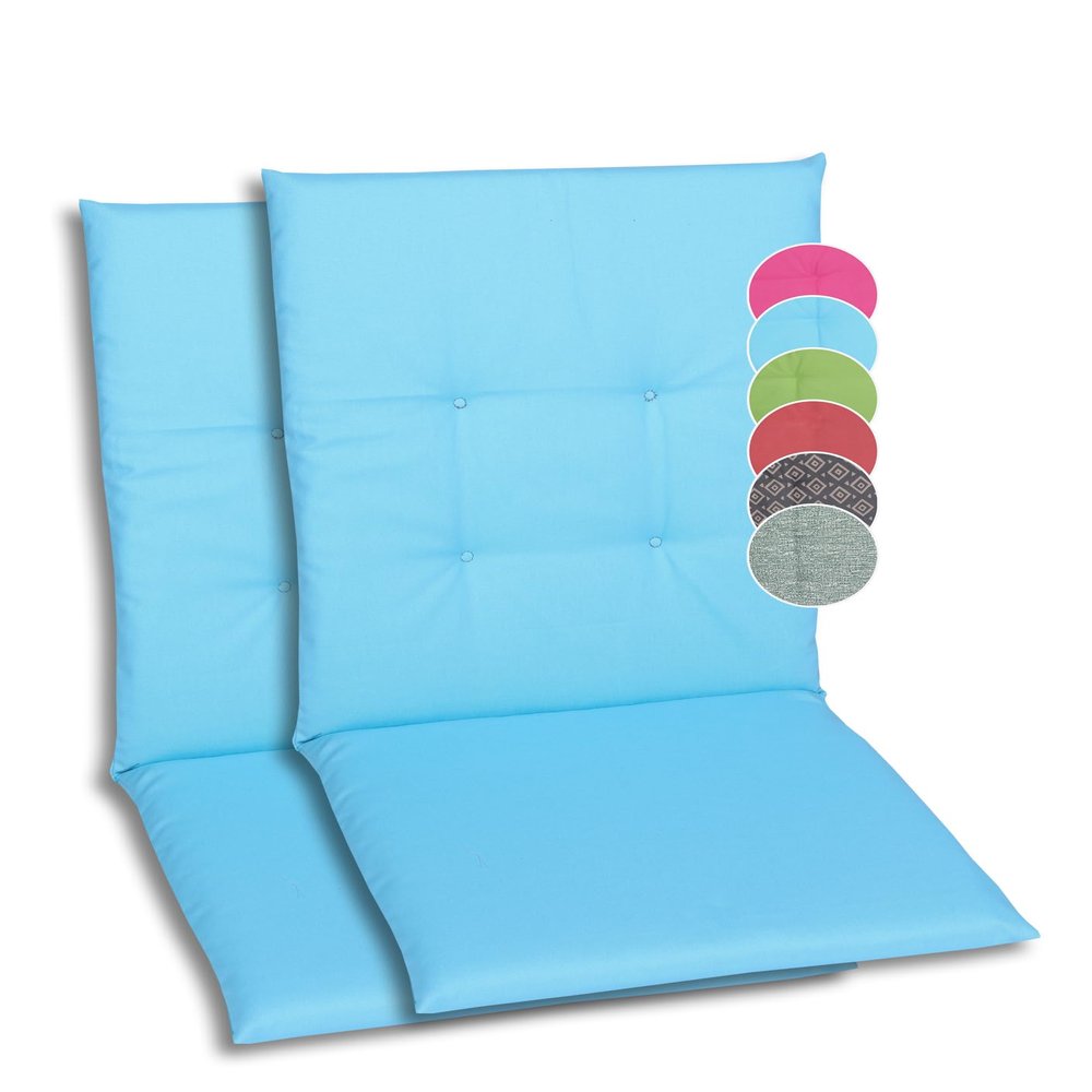 GO-DE Textil Garden Chair Cushions for Mid-Back Chairs, 2-Pack, Solid Blue