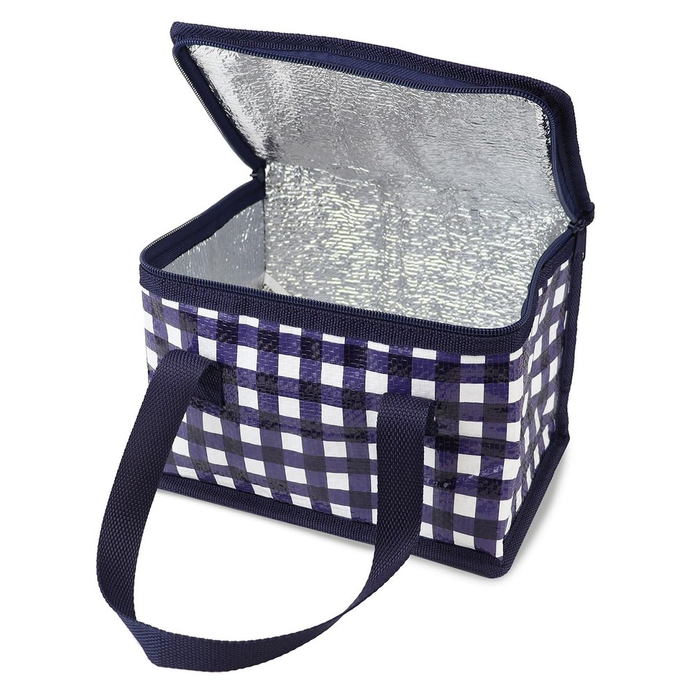 Fashion Stationery Insulated Lunch Bag, Foldable, Reusable, Navy & White Gingham