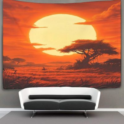 CTAMM African Savanna Sunrise Orange 3D Wall Tapestry, 100 x 150 cm
