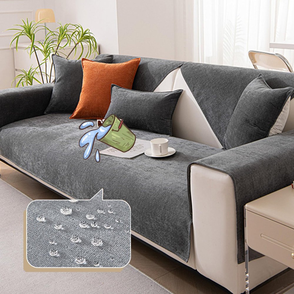 HGTRH Waterproof Non-Slip Sofa Cover for L-Shaped and Sectional Sofas, Dark Gray, 110 x 240 cm