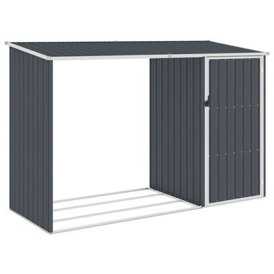 Myheimly Garden Firewood Storage Shed, Anthracite Galvanized Steel, Style B, 245 x 98 x 159 cm