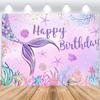ASDCXZ Mermaid Birthday Photo Backdrop 3 x 2.5 m, Under the Sea Purple Mermaid Tail Princess Party Banner view 1