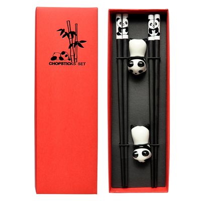 Reusable Panda Chopstick Set with Ceramic Holders, 2 Pairs (9.45 Inches)