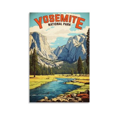 ouweri Yosemite National Park Vintage Travel Poster Canvas Wall Art, 50 x 75 cm