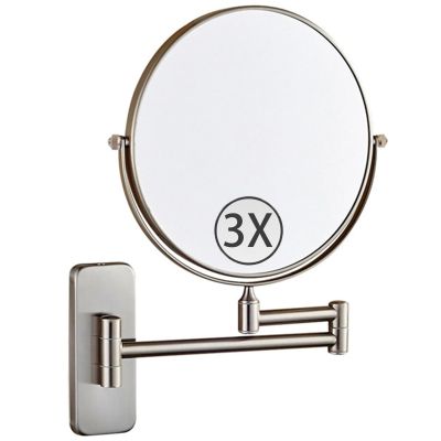 Zayeksole Wall-Mounted Makeup Mirror, 6-Inch Double-Sided Magnifying Mirror, Extendable 360° Swivel Bathroom Vanity Mirror, Brushed Nickel, 3X