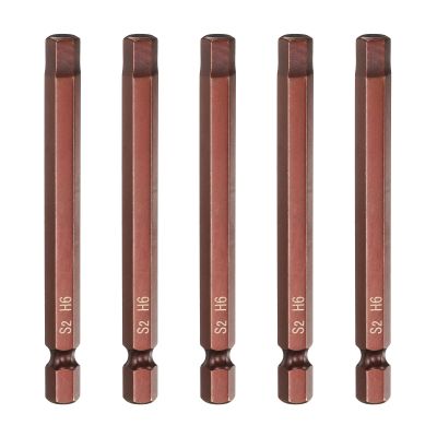 QUARKZMAN 6mm Hex Bit Set, 75mm Length, S2 Steel, 5-Piece, Red