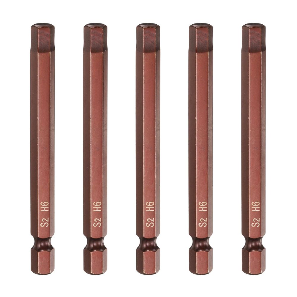 QUARKZMAN 6mm Hex Bit Set, 75mm Length, S2 Steel, 5-Piece, Red