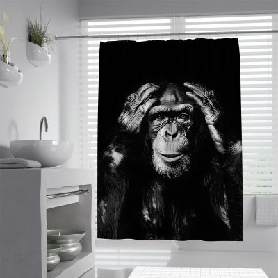 African Wildlife Gorilla Shower Curtain, Funny Monkey Bathroom Decor Set with Hooks, Waterproof, 150 x 180 cm