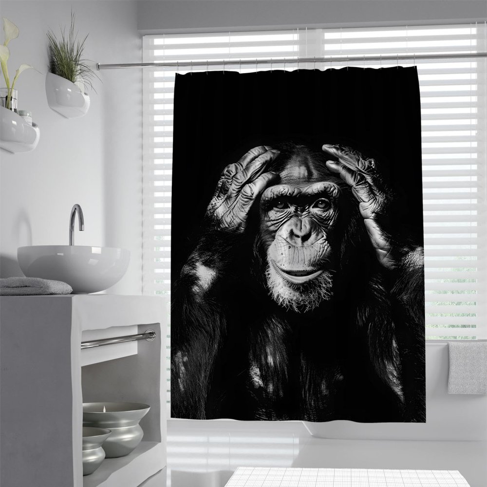 African Wildlife Gorilla Shower Curtain, Funny Monkey Bathroom Decor Set with Hooks, Waterproof, 150 x 180 cm