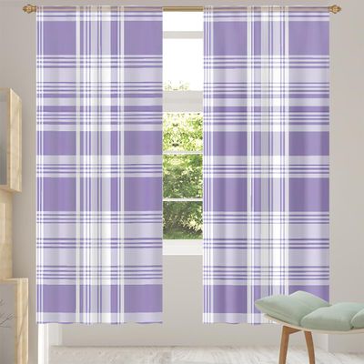 Mexpekil Sheer Curtains, Geometric Purple, Lavender, White Plaid, Semi-Transparent, 140 cm Wide, 2 Panels