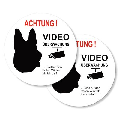 SINMAO Video Surveillance Sign, Self-Adhesive, 10 cm, Dog Sign, Indoor and Outdoor, 2-Pack