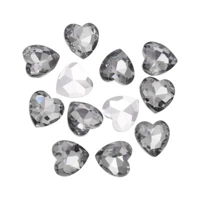 QUARKZMAN 12-Piece 10 mm Gray Heart Rhinestones, Glass Crystal Gems for DIY Crafts and Jewelry