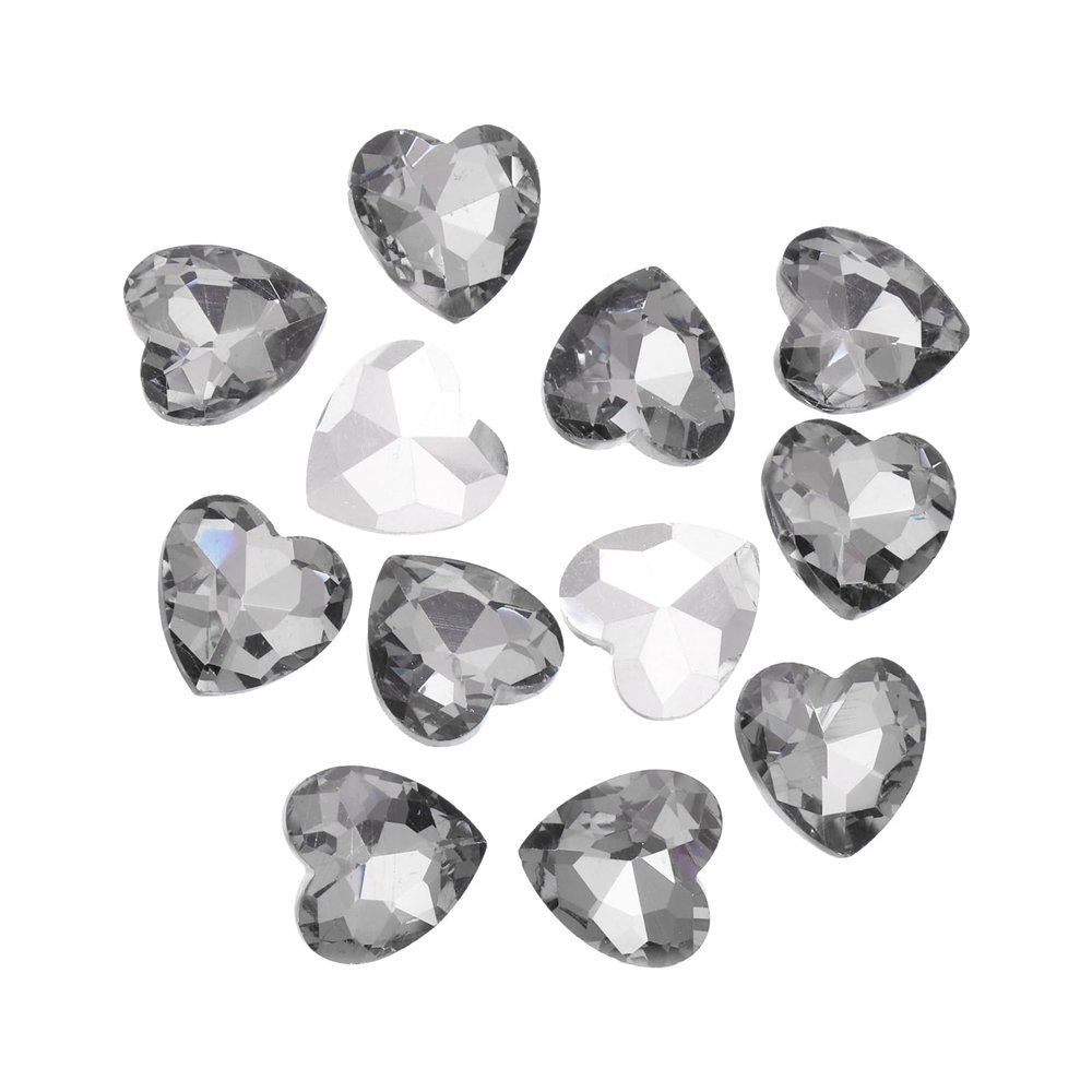 QUARKZMAN 12-Piece 10 mm Gray Heart Rhinestones, Glass Crystal Gems for DIY Crafts and Jewelry