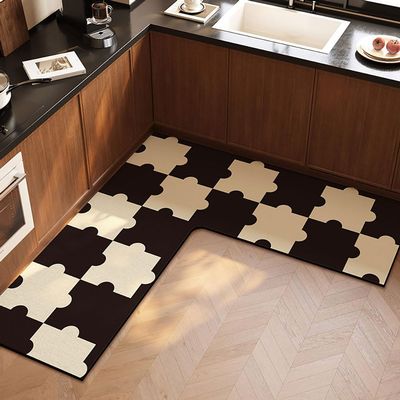 Hixingo Non-Slip L-Shaped Washable Diatomaceous Earth Kitchen Runner, Coffee, 80 x 80 x 45 cm