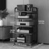 ASumPio 5-Tier Mobile AV Media Stand with Wooden Shelves, Corner Shelf and Audio Tower view 3
